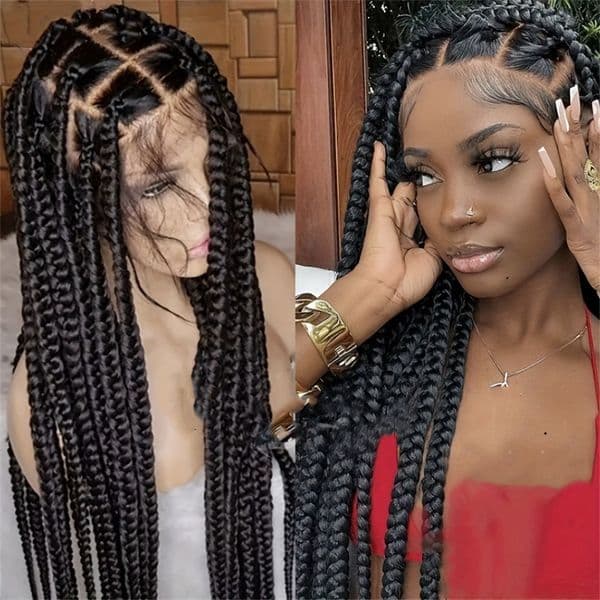 36Inch Knotless Braided Wigs for Women Box Braid Wig Braided Lace Front Wigs 13X4 HD Lace Front Braided Wigs with Baby Hair Synthetic Ready To Wear