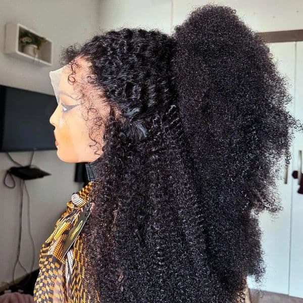 13x4 Afro Kinky Curly Lace Front Wig Human Hair 360 HD 4C Edges Lace Frontal Wig for Woman Pre Plucked Wear And Go Glueless Wig Baby Hair High Density
