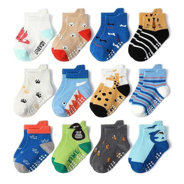 6 Pairs Kids Socks Cartoon Animal Pattern Cotton NonSlip Floor Socks for Boys Toddler AllSeason250901BJ