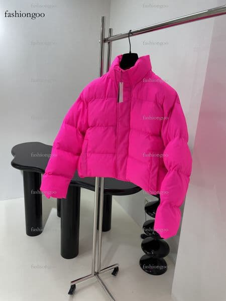 Winter Women's Fashion Cotton Jacket Designer Style Stand Collar Rose Red Puffer Jacket High-Quality Down Jacket Warm Daily Wear Women's Down Jacket