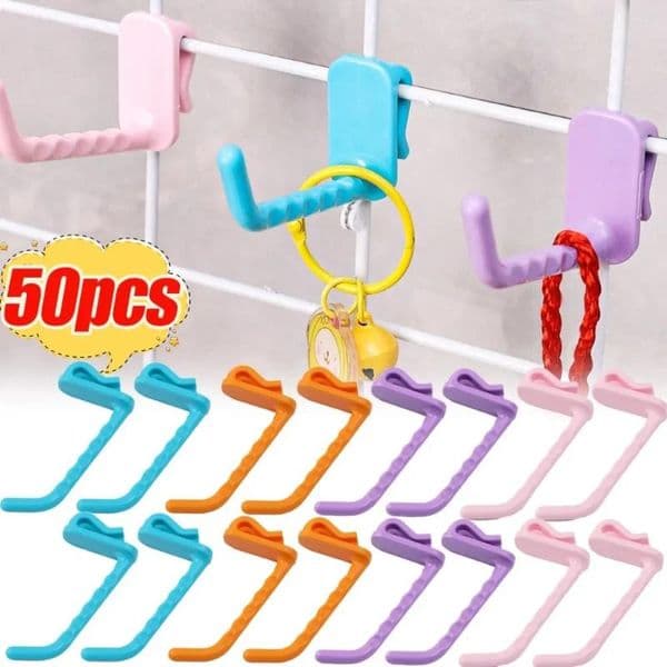 Hooks 5/50pcs Metal Mesh Panel Hanger Plastic Multi-Purpose Wall-mounted Hook Supermarket Display Racking Accessory Slat Home Storage