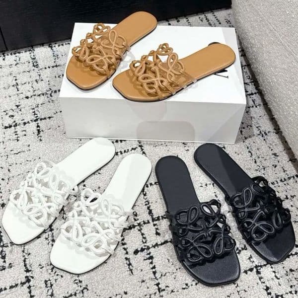 Fashion Designer Petal Sandals Womens Slides soft leather slippers hollowed out Sandals Flat Bottom Jelly Orange Beach Shoes Outdoor casual slippers size 35-45