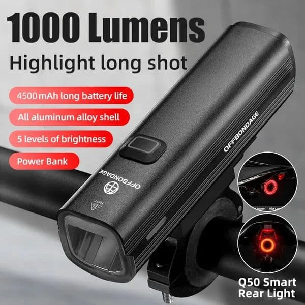 OFFBONDAGE Bicycle Light 1000Lumen Bike Headlight Power Bank Flashlight Handlebar USB Charging MTB Road Highlight 250901BJ