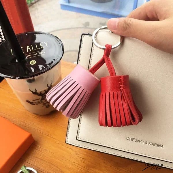 Fashion Leather Double Tassel Fringe Keychain Car Key Chain Ring Women Bag Charm Backpack Holders Ornament Gift 250122 ddmyapr L260513