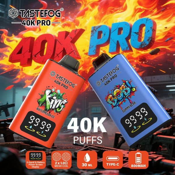 Best 40000 Puffs Vape Kit Tastefog 40K Pro 2% Nicotine 30ml 800mAh Rechargeable Disposable Vape 12 Flavors Shipping From Spain Warehouse