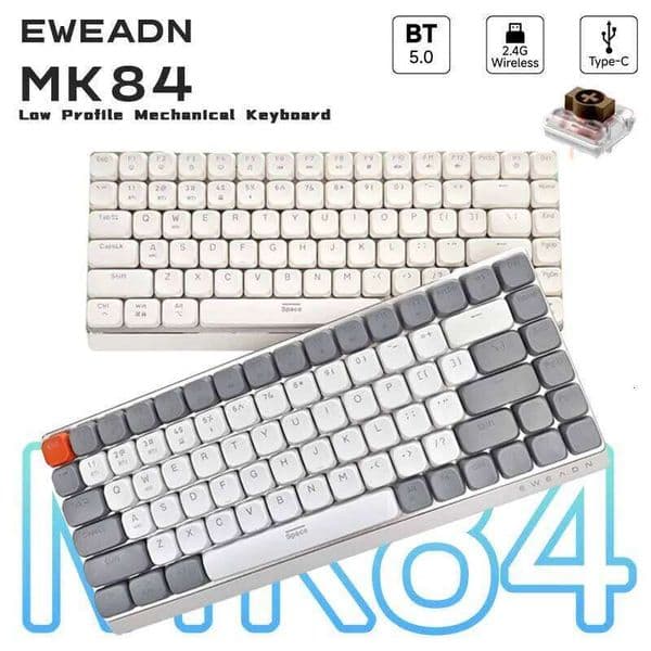 EWEADN Low Profile Gaming Mechanical silent Wireless mode Portable Slim Keyboard aluminum alloy panel Y260525