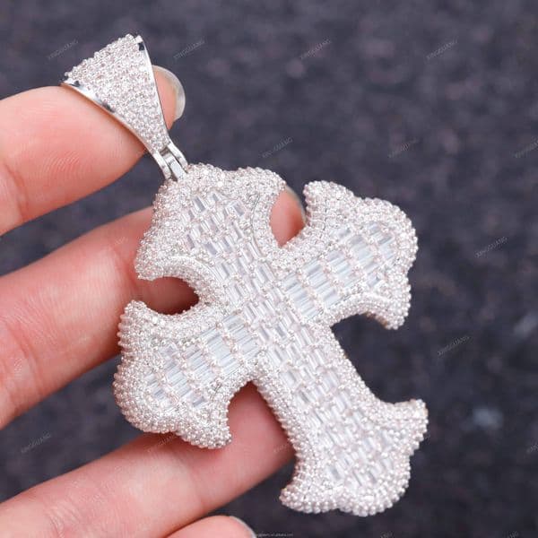 XG High Quality Baguettes Cross Pendant Pass Diamond test Real 925 Silver CRA VVS Moissanite Pendant Fine Jewelry Pendant
