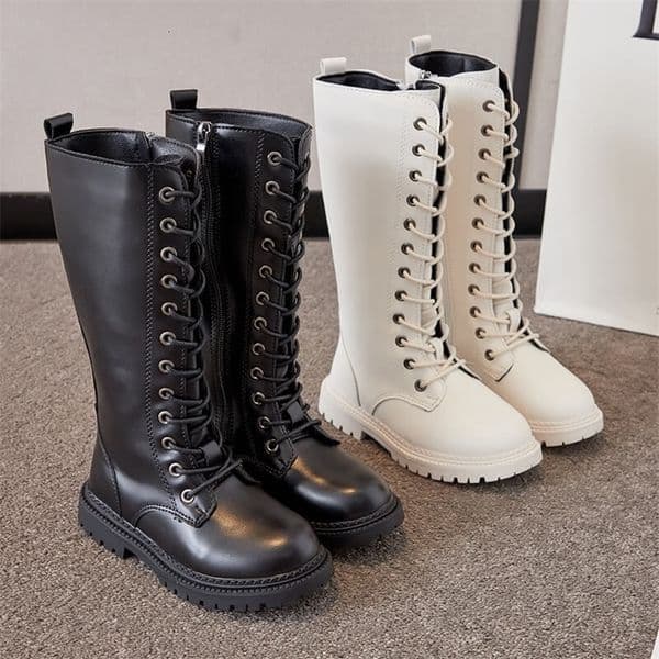 Girls Padded Warm Boots High Top Cotton Long Boots Kids Princess Boots Children Lace Up Side Zipper Non Slip Fashion Shoes 250901BJ
