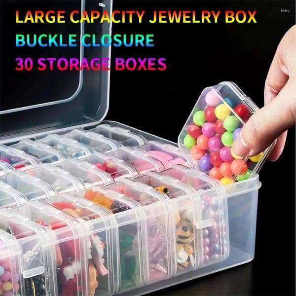 Storage Boxes Transparent Plastic Jewelry Box With Buckle Closure Large Capacity 30 Compartments Container For Small Accessories