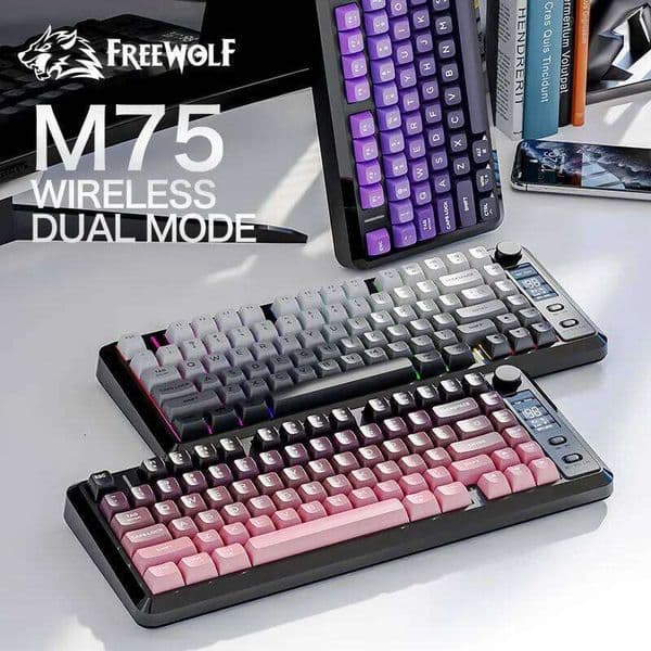 FREE WOLF M Key Compact Wireless Gaming Keyboard Dual Mode Bluetooth G RGB Backlit OLED Display Large Battery