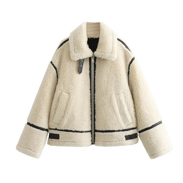 RARF Autumn Womens European and American Style Artificial Fur Effect Motorcycle Jacket Coat with Integration 250901