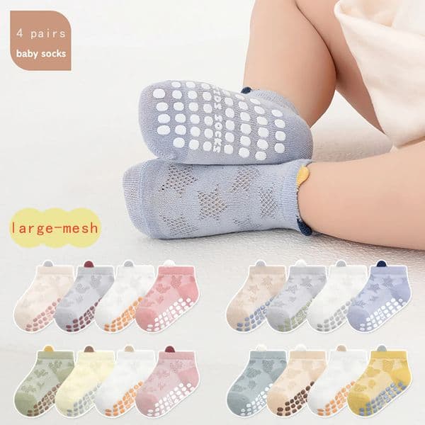 4 pairs of cartoon bear star patterned floor socks for boys girls and infants boat socks anti slip wearresistant comforta250901BJ