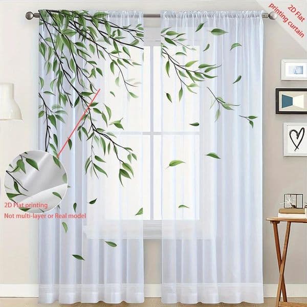 Curtain 2 Pieces HD Digital Falling Leaves Printed Window Screen Home Decor Style Decoration Living Room Screenin