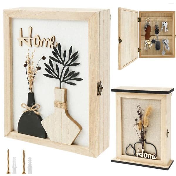 Hooks Wooden Key Box Decorative Wall Mount Originality Holder With 6 Home Foyer Mounted Storage For Entryway