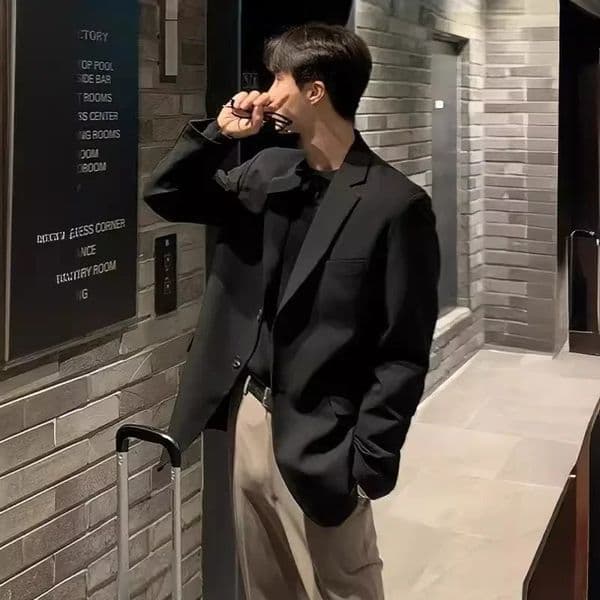 Korean Mens Casual Blazer Westernstyle Loosefit Black Singlebreasted Jacket Autumn Trendy Dongdaemun Style Clothes 250902BANJIA