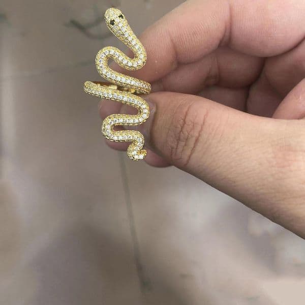 Gold Silver Ring, Fashionable Snake Outfit Design, Zircon Inlay, Suitable For Daily Wear And Holiday Gifts, Trendy Exquisite Jewelry