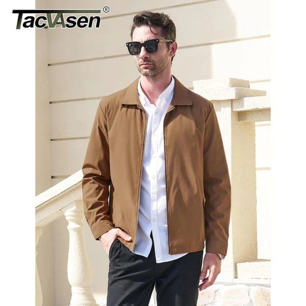 TACVASEN Bomber Jackets Mens Full Zip Up Light Coat Waterproof Work Jackets With Zipper Pockets Spring Fall Windbreaker Outwear 250901