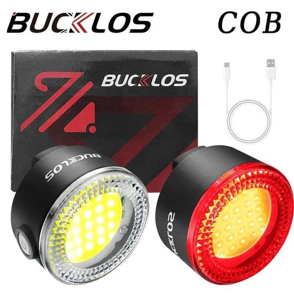 BUCKLOS COB Bike Taillights Headlight USB Rechargeable Bicycle Safety Warning Light MTB LED Front Rear Lantern Cycling Lamp Set 250901BJ