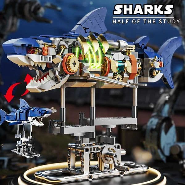 Build Block Set Brick Model Kit New Mechanical Shark brick Sea Life Building Blocks With Display Stand Lights Gift For Kids Engine A