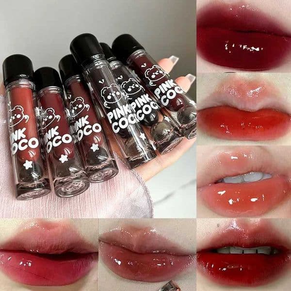 PinkCoco Bear Doodle Mirror Lip Glaze LongLasting Shiny Lip Gloss StudentFriendly SkinBrightening Nude Lipstick W250902