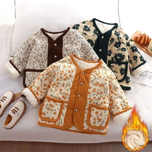 Girls Baby Cotton Clothing Coat Autumn Winter Thick Warm Boys Kids Plush Florals Jacket Fashion Korean Spring Children Outerwear 250901