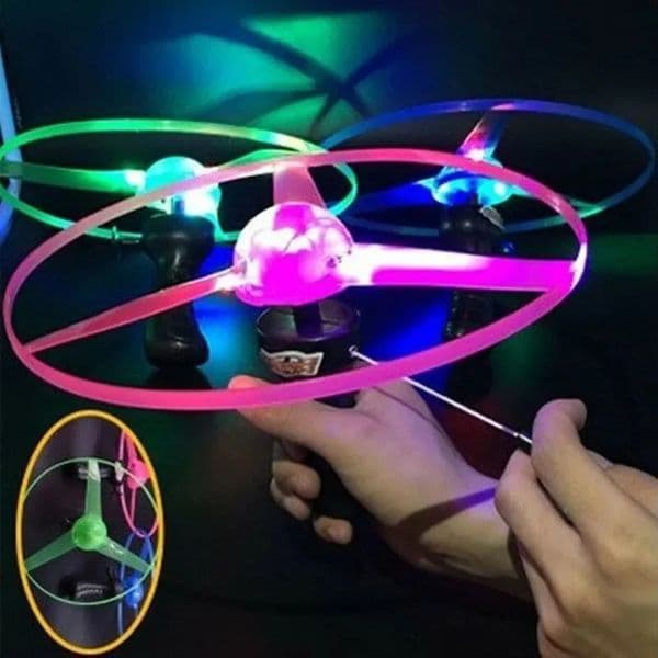 LED Lighting Flying Disc Propeller Helicopter Toys Pull String Flying Saucers UFO Spinning Top Kids Outdoor Toys Fun Game Sports 250903BJ