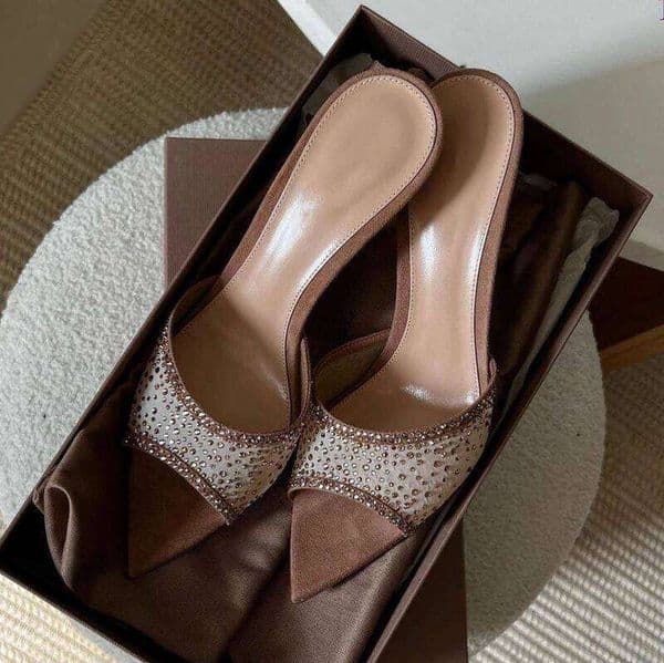 Ladies New Summer Pointed Toe Shallow Mesh Dia High Heel Sandals