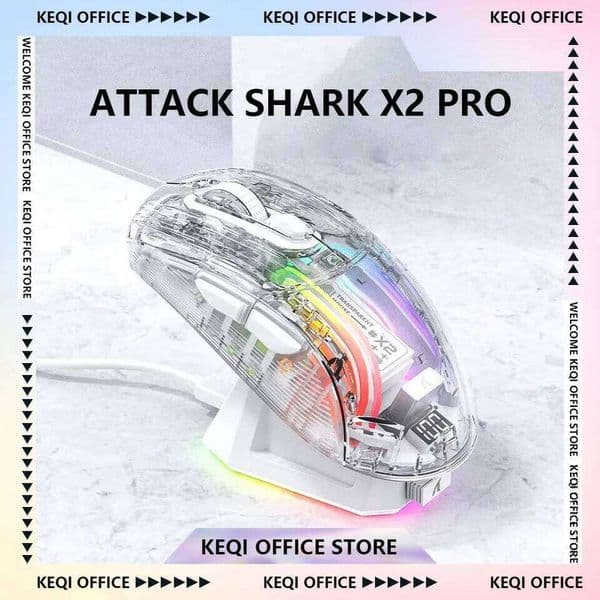 Attack Shark X Pro Gaming Mode Wireless Bluetooth Magnetic Charging Mouse RGB Lights Transparent Battery Indicator Mice
