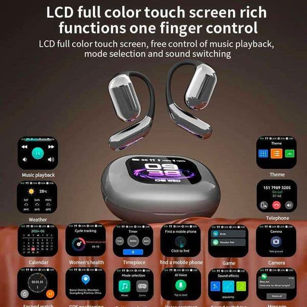 UYUXIO Real Time Translation Wireless Earbuds with OWS LCD Touch Screen Earphone AI Language Headphone for Business