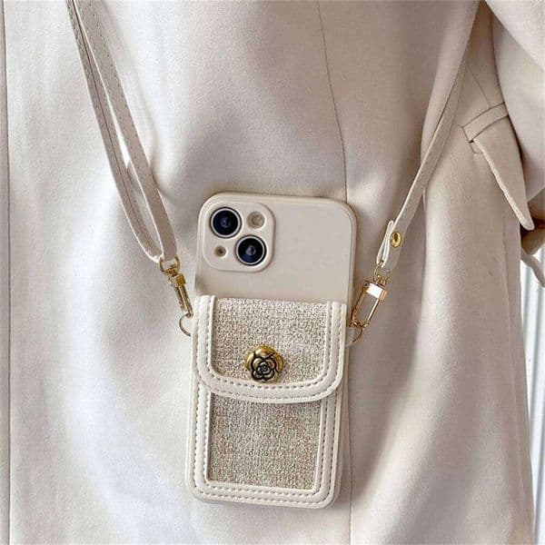 3D Camellia Flower Leather Card Bag Crossbody Lanyard Soft Case For Iphone 16 15 14 Pro Max 13 12 11 X XS XR 7 8 Cover