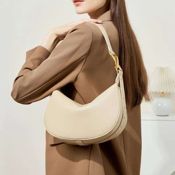 Cowhide Genuine Leather Underarm Shoulder Bags For Women 2025 Designer Crescent Purses Half Moon Ladies Handbags