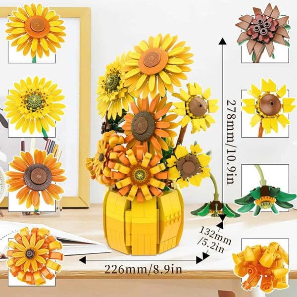 2026 New 1009Pcs Sunflower Building Blocks Flower Bouquet Vase Model Bricks Set Home Decoration Ideas Kids Educational Toys Holiday Gifts G250903 Toys