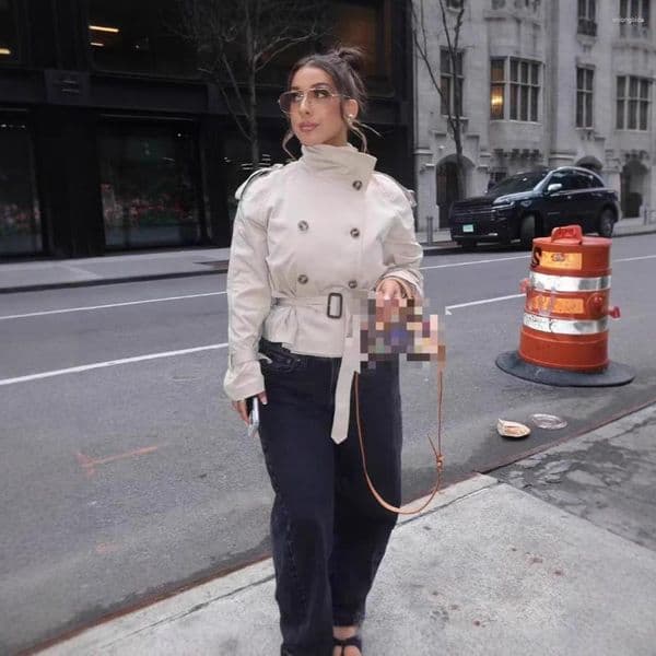 Women's Trench Coats 2025 Europe And The United States Cross-border Amazon Foreign Style Double-breasted Design Waist Short Windbreaker Coat