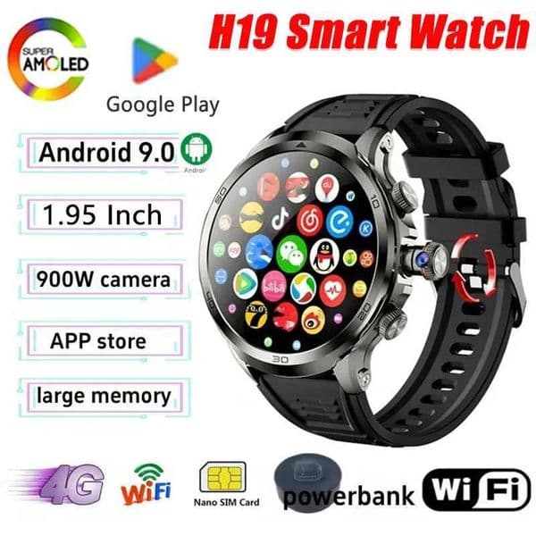 System H19 Smartwatch 4G Android 90 GPS WIFI SIM Card 1990mAh large battery Rotating camera Facial recognition smartwatchXJ250903