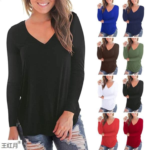 Plus Size S5xl Summer Women Long Sleeve Top Vneck Longsleeved Tshirt Female Oversized Sexy Tops 250903BJ