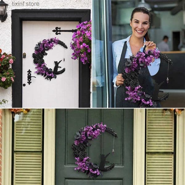 Gothic Wreath Decoration Handmade Moon Door Wreath Durable Halloween Door Wreath Gift Multipurpose for Indoor Outdoor Home Decor T2509039B2U