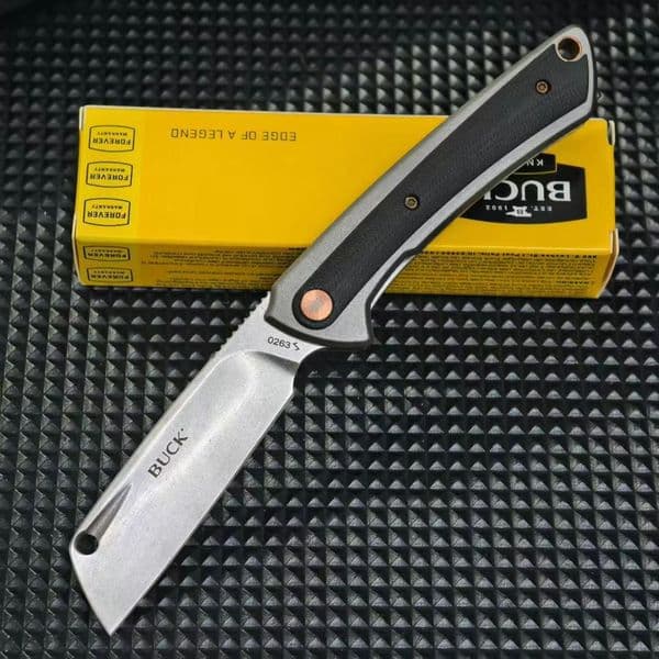 BK-263 XL Manual Flipper Knife 2.83" D2 Cleaver-Style Blade, Gray Anodized Aluminum Handles thumbnail 2