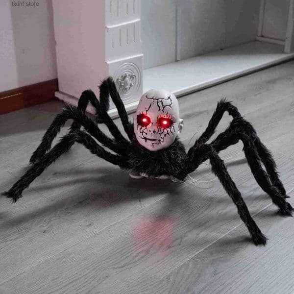 Halloween Animatronic Doll Face Spider Motion Activated Glowing Eyes Sound Control Scary Walking Toy Haunted House Prop T250903FHCD