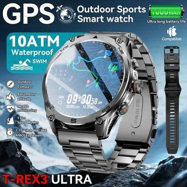 2025 New Outdoors Sports 175 AMOLED Sn SmartWatch Builtin GPS 10ATM Waterproof Compass 1000mAh Battery BT Call SmartwatchXJ250903