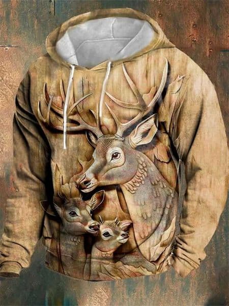 Deer Animal Pattern 3D Print Hoodies Men Women Long Sleeve Vintage Hooded Sweatshirts Oversized Y2k Pullover Male Tops Clothing W250903