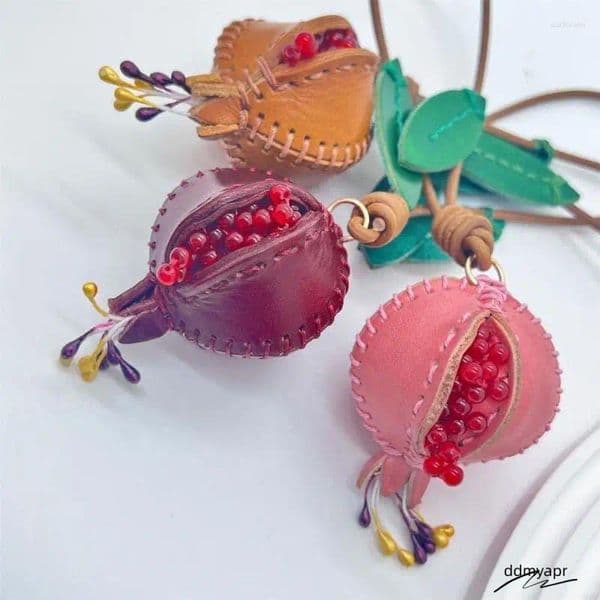 Keychains ddmyaug 3D Pomegranate Pendant PU Leather Keychain Women Bag Charms Decorative Accessories Car Interiors ddmyaug ddmyaug