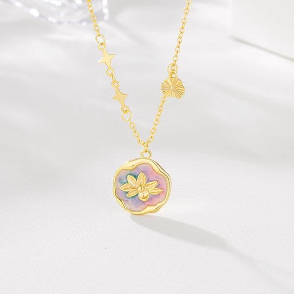 Chinese Style New Monet Garden Water Lily Necklace High-Value Fashion Enamel Collarbone Chain
