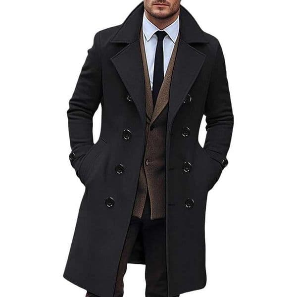 Men Solid Color Warm Long Sleeve Double Breasted Winter Outerwear X250903
