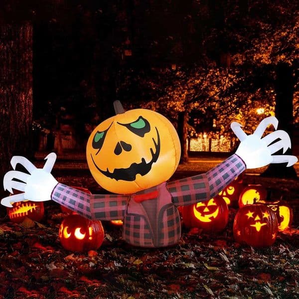 12M Halloween Pumpkin Wearing Checkered Shirt Inflatable Decoration Gentleman Ghost Halloween Inflatable Toys Outdoor Garden Decor T250903