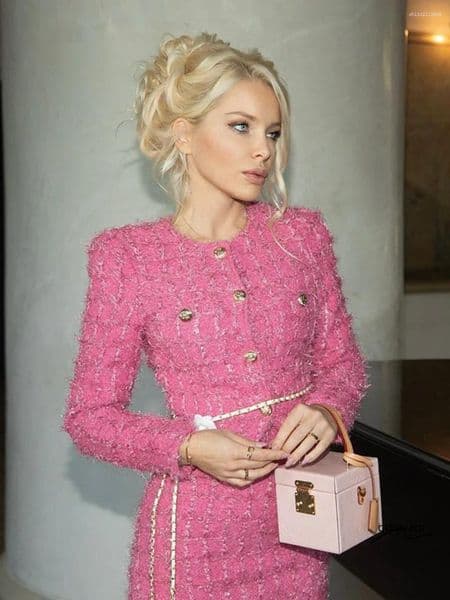 Women's Two Piece Outfits: Elegant Wool Blend Tweed Skirt Suit Set With Chain ddmyaug Belt For Autumn Fashion ddmyaug ddmyaug