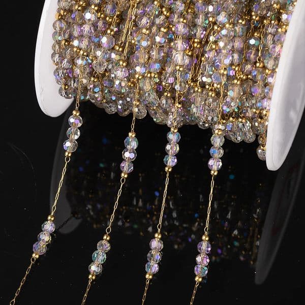 1Meter Stainless Steel Colorful Crystal Beading Chain for DIY Handmade Necklaces Bracelets Jewelry Making Supplies Accessories 250828