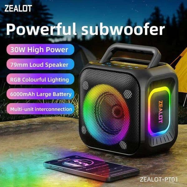 ZEALOT PT Portable Bluetooth Speaker IPX Waterproof Wireless TWS Stereo Pairing hrs Playtime For Camping Hikin