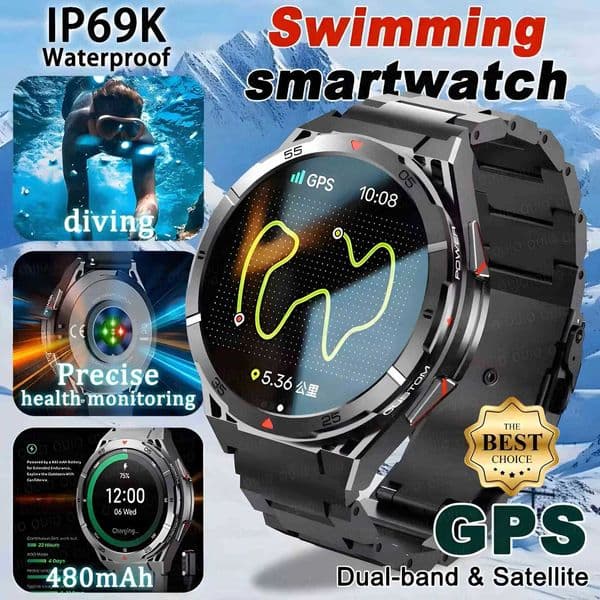 2025 New DualBand satellite GPS SmartWatch Men IP69 10ATM Waterproof 143 AMOLED Sn Compass Heart Rate BT Call SmartWatchXJ250903
