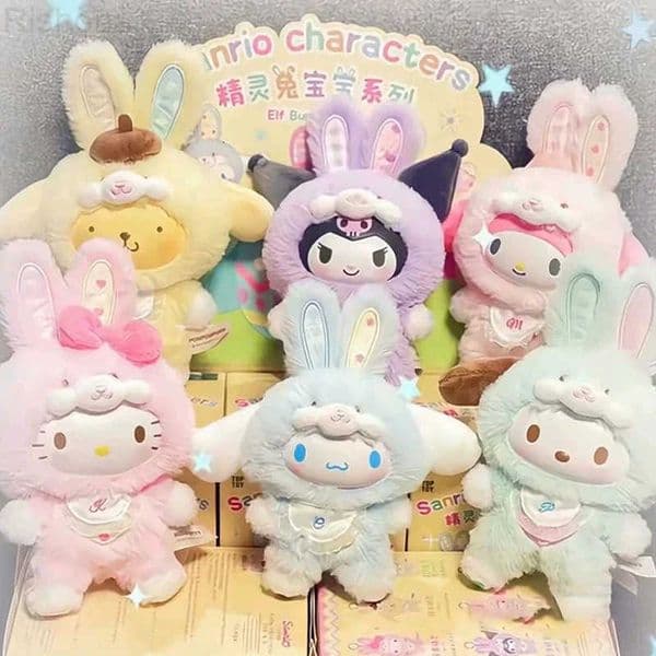Sanrio Genuine Elf Rabbit Series Blind Box Kuromi Hello Kitty 3 Generations Vinyl Doll Childrens Toys Christmas Gifts H251129