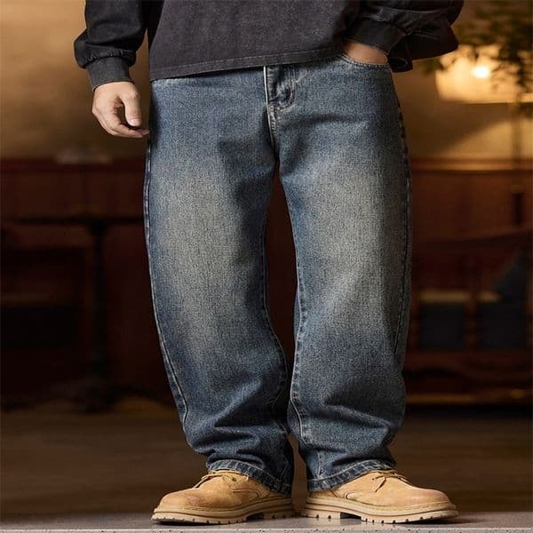 Mens Elastic Waist Jeans Relaxed Fit Blue with Zipper and Button w250902BJ